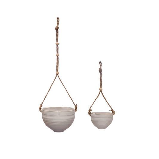 Cream Powder Glaze Hanging Planter