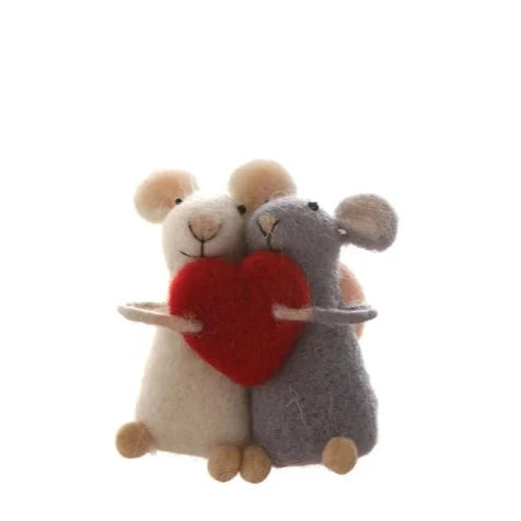 Wool Felt Mice with Heart Ornament