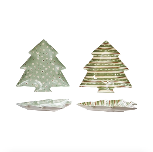 Patterned Stoneware Tree Shaped Plates