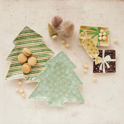Patterned Stoneware Tree Shaped Plates