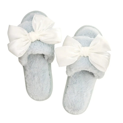 Light Blue Slippers with White Bows