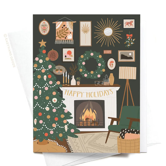 Happy Holidays Cozy Fireplace Card