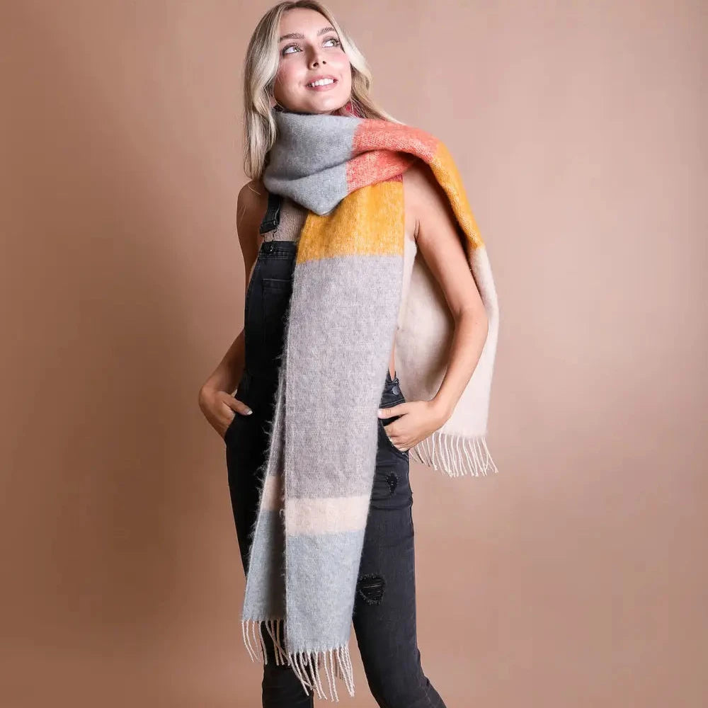 Light Blue Oatmeal Soft Faux Mohair Scarf