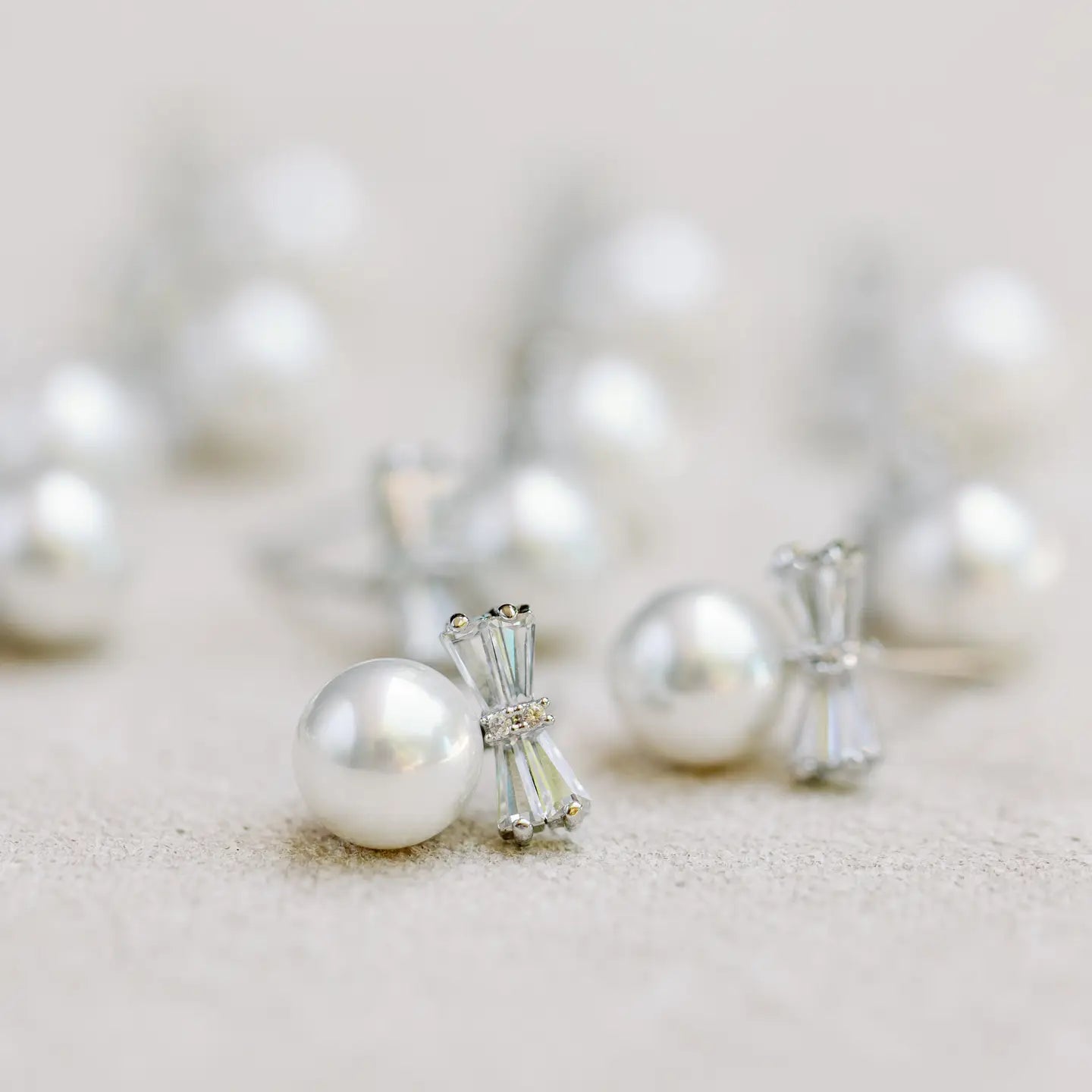 Diamond Bow Mini Peral Studs