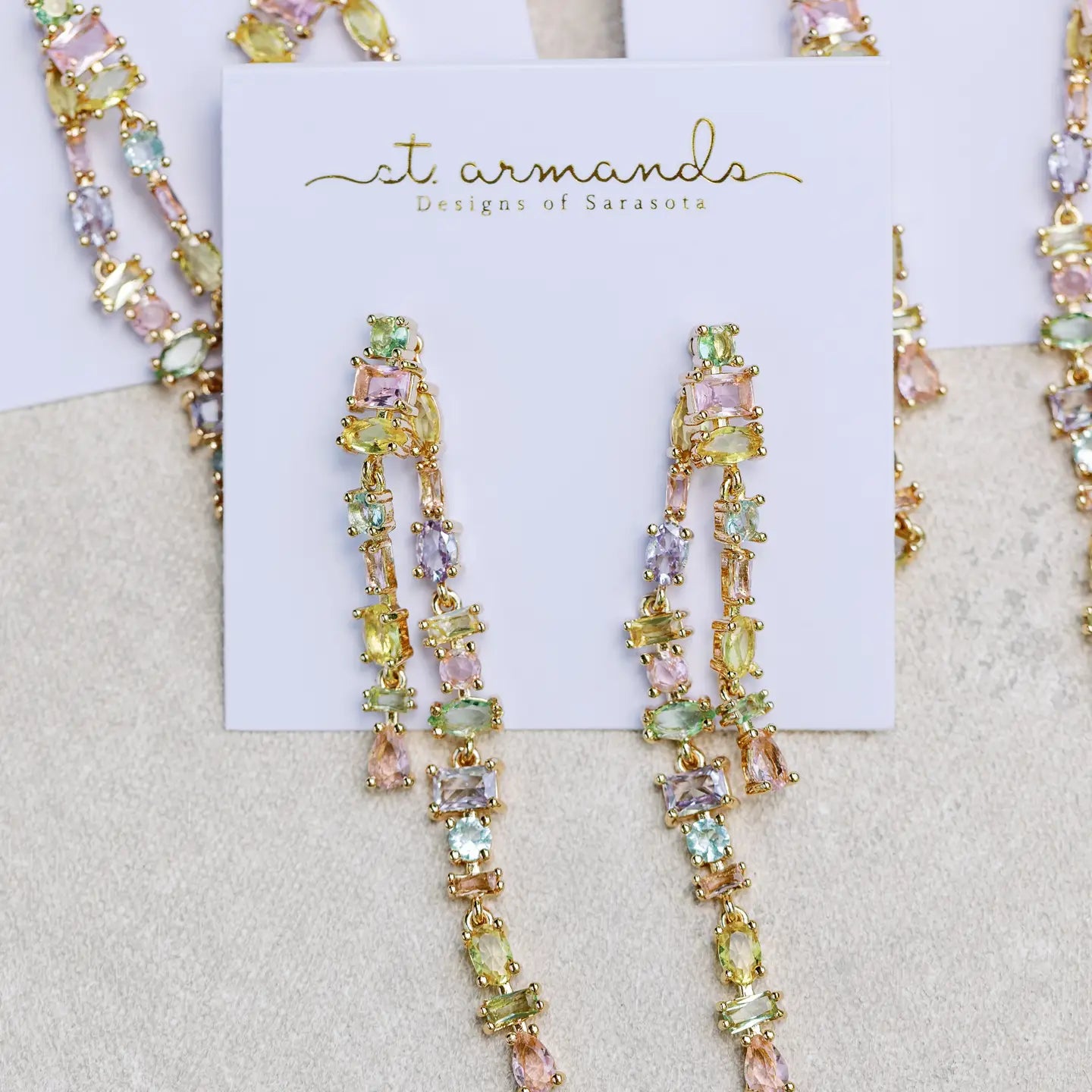 Pastel Toned Crystal Layered Duster Earrings