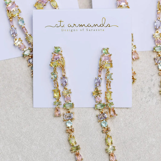 Pastel Toned Crystal Layered Duster Earrings