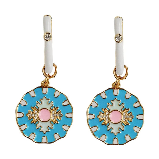 Blue Capri Tile Enamel Charm Earrings