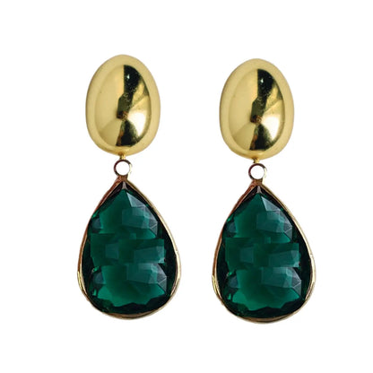 Vintage Chunky Gold & Green Drop Earrings
