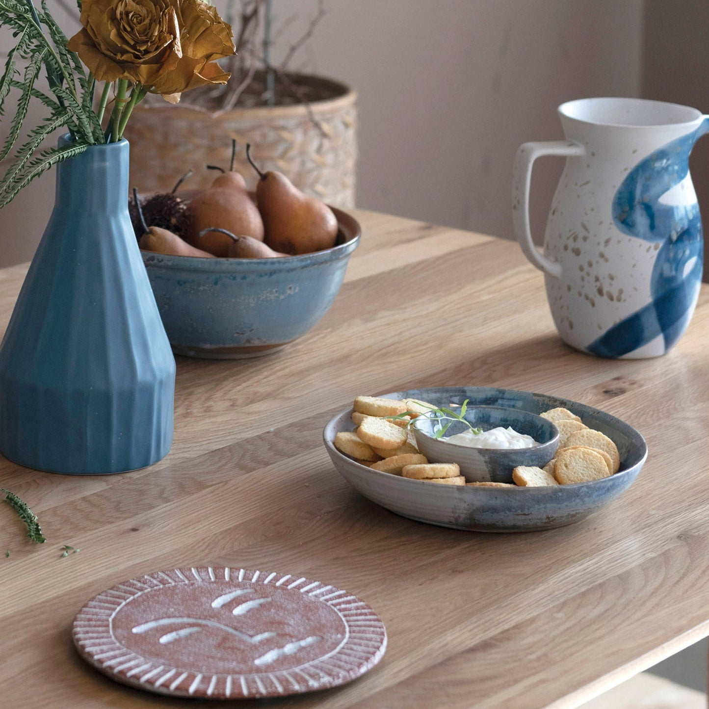 Ocean Blue Stoneware Chip and Dip Bowl