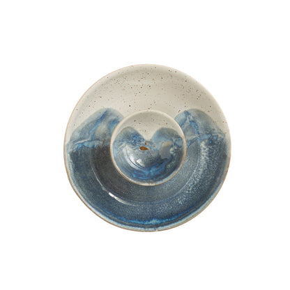 Ocean Blue Stoneware Chip and Dip Bowl