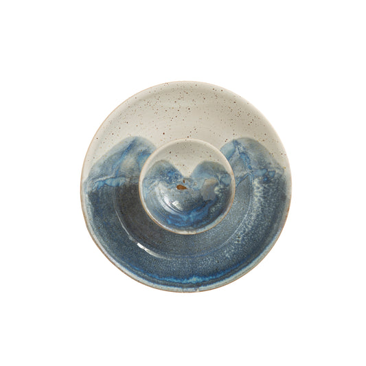 Ocean Blue Stoneware Chip and Dip Bowl