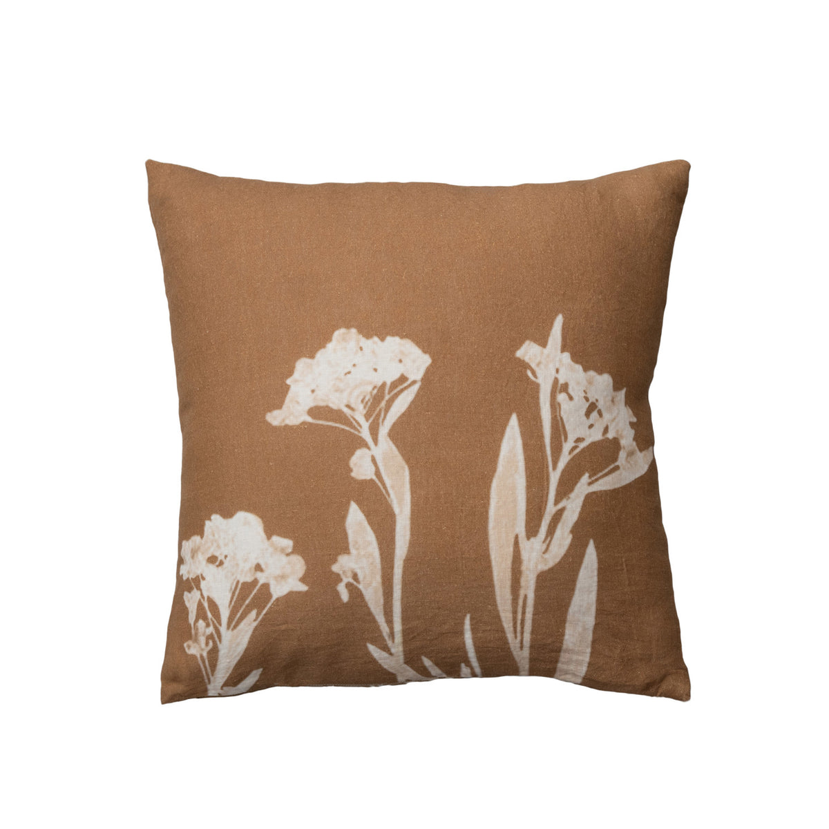 Brown Linen Printed Floral Pillow