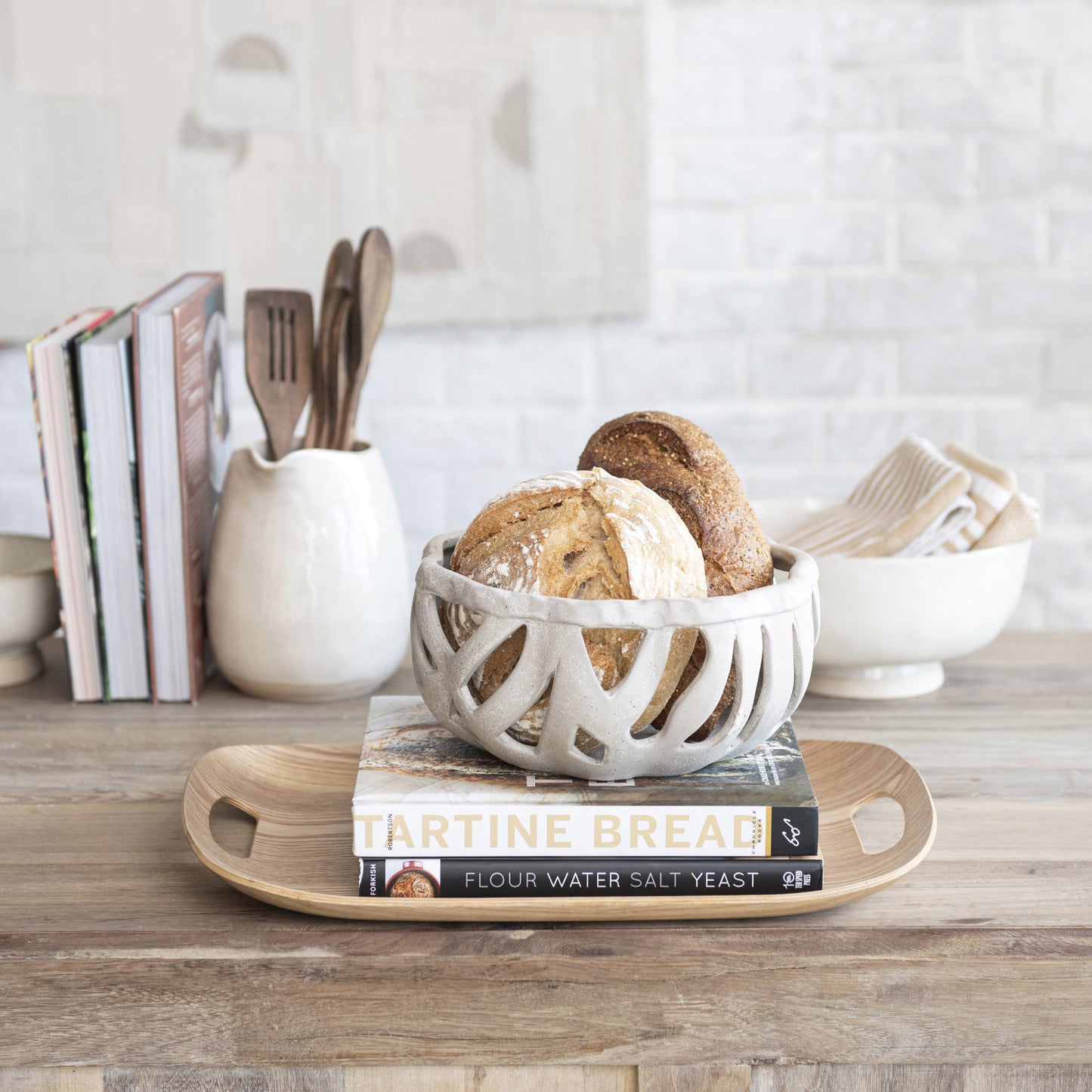 Woven Stoneware Bread Basket