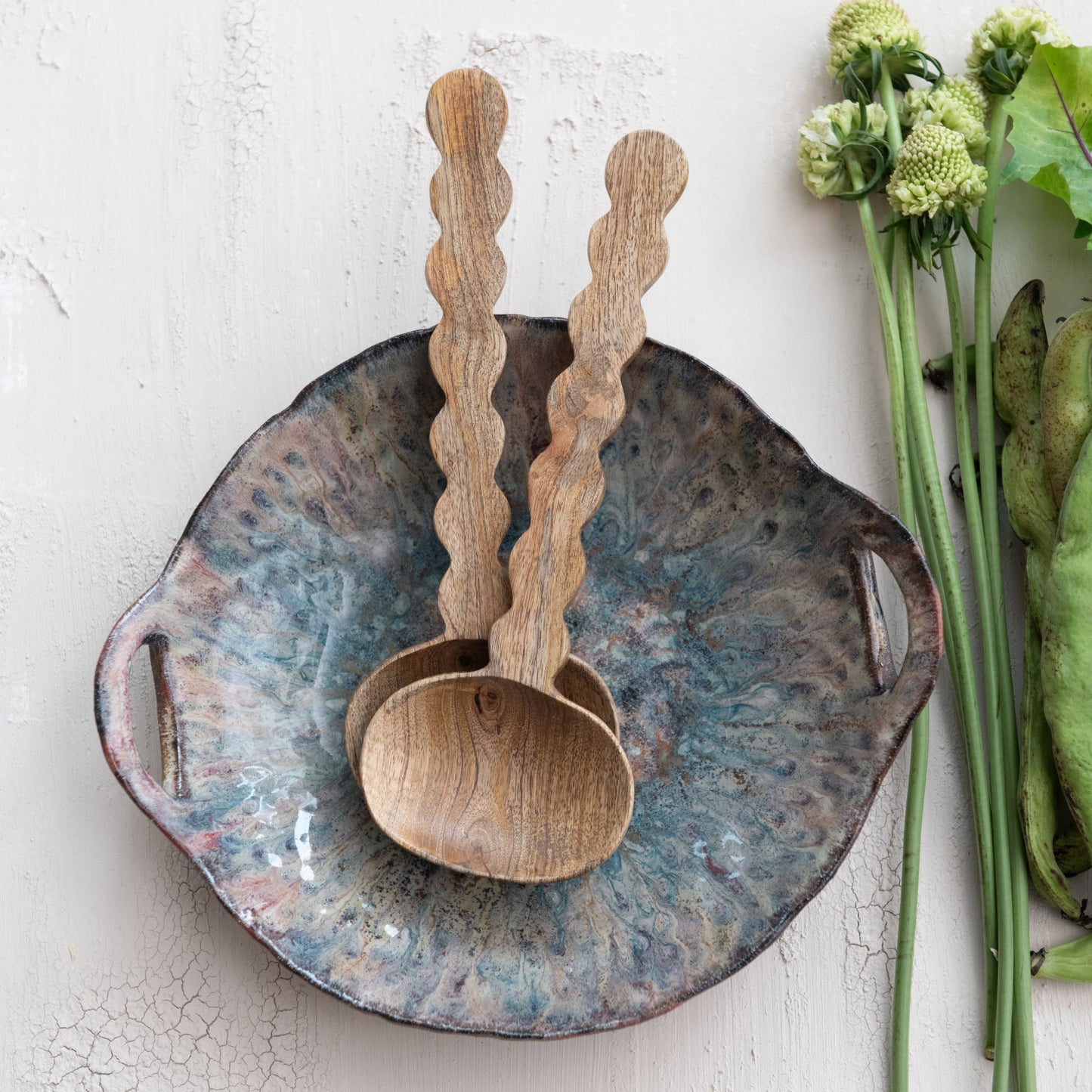 Cosmic Hues Low Stoneware Bowl with Handles