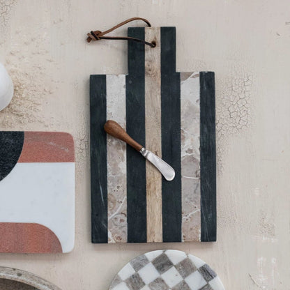 Striped Wood & Marble Board & Canape Knife