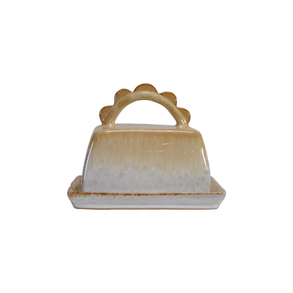 Caramel Butter Dish with Scalloped Handle
