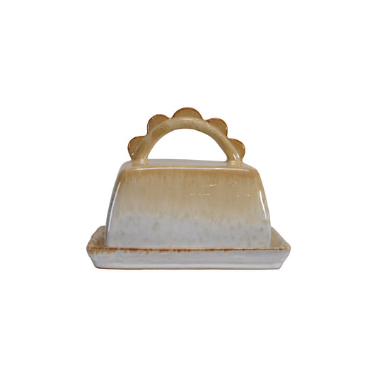Caramel Butter Dish with Scalloped Handle