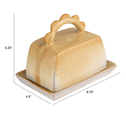 Caramel Butter Dish with Scalloped Handle