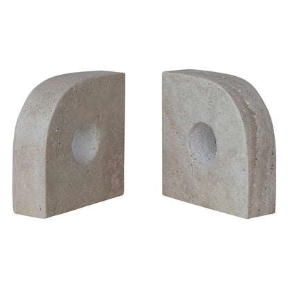 Neutral Travertine Bookends w/ Cut-Out