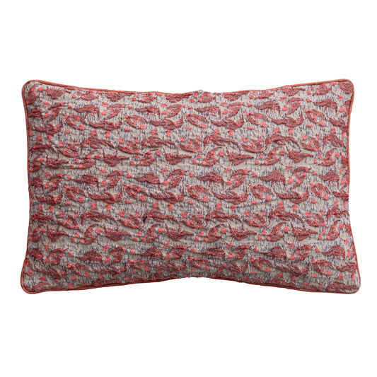 Red Patterned Lumbar Pillow with Piping