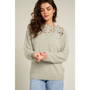 Green Lace Neck Line Sweater