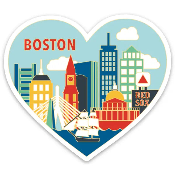 Boston Skyline Heart Die Cut Sticker