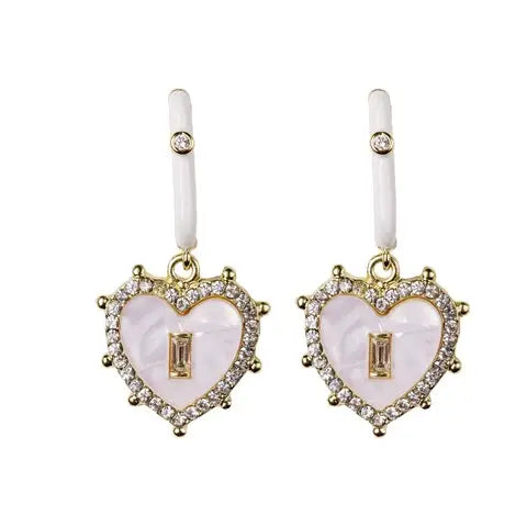 Diamond Capri Heart Drop Charm Earrings