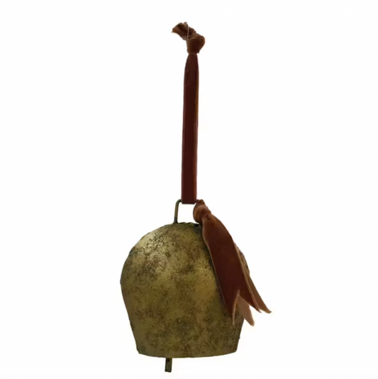 Antique Gold Metal Bell with Velvet Ribbon