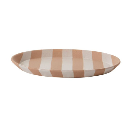 tan striped serving platter