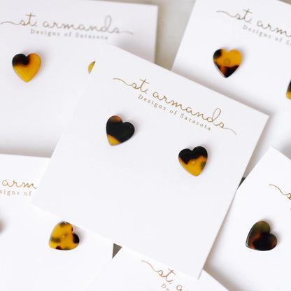 Brown Tortoise Heart Studs