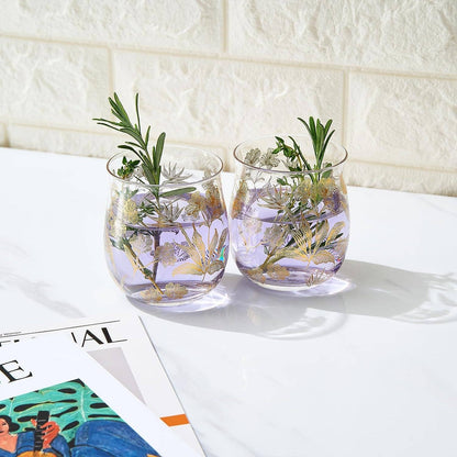 Vintage Gold Floral Decal Tumbler Glassware | Set of 2
