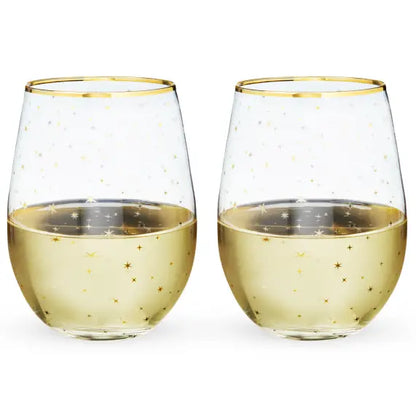 Starlight Gold-Accented Stemless Wine Glasses - Set of 2