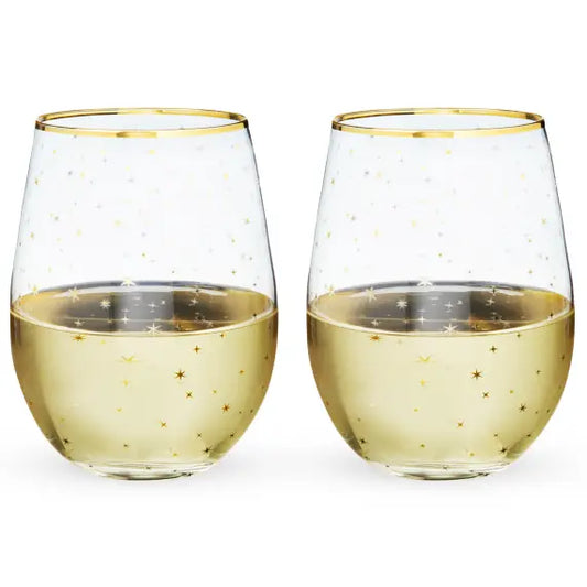 Starlight Gold-Accented Stemless Wine Glasses - Set of 2