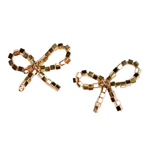 Mini Gold Beaded Statement Bow Earrings