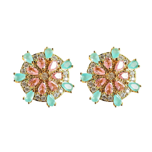Pink & Turquoise Sparkling Sand Dollar Stud Earrings