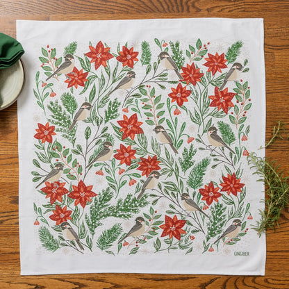 Poinsettias & Pines Tea Towel