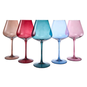 Colored Crystal Wine Glass Set of 5 Large 20 OZ Glasses