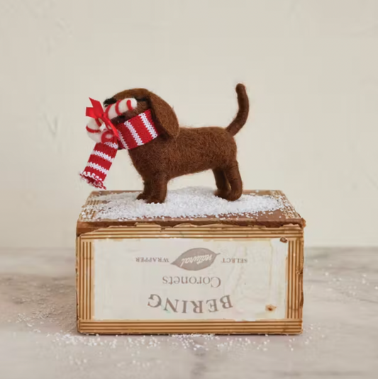 Felt Dog Ornament with Candy Cane Scarf