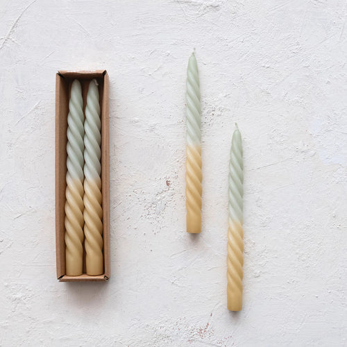 Unscented Ombre Twisted Taper Candles in Mint