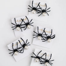 Load image into Gallery viewer, Black Spider and Pearl Halloween Earrings
