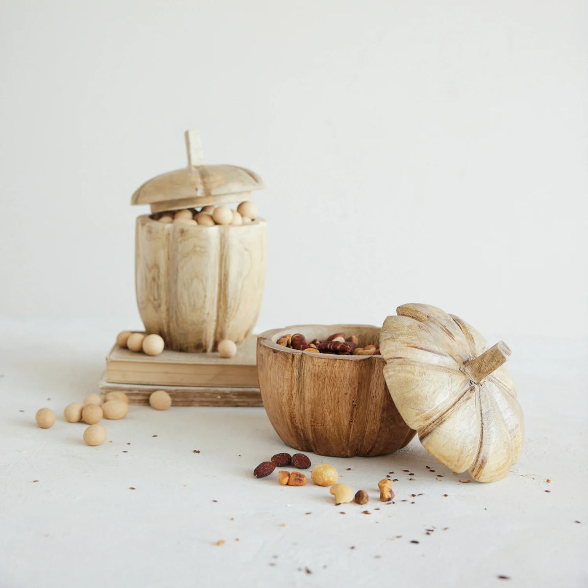 Mango Wood Acorn Shaped Container w/ Lid