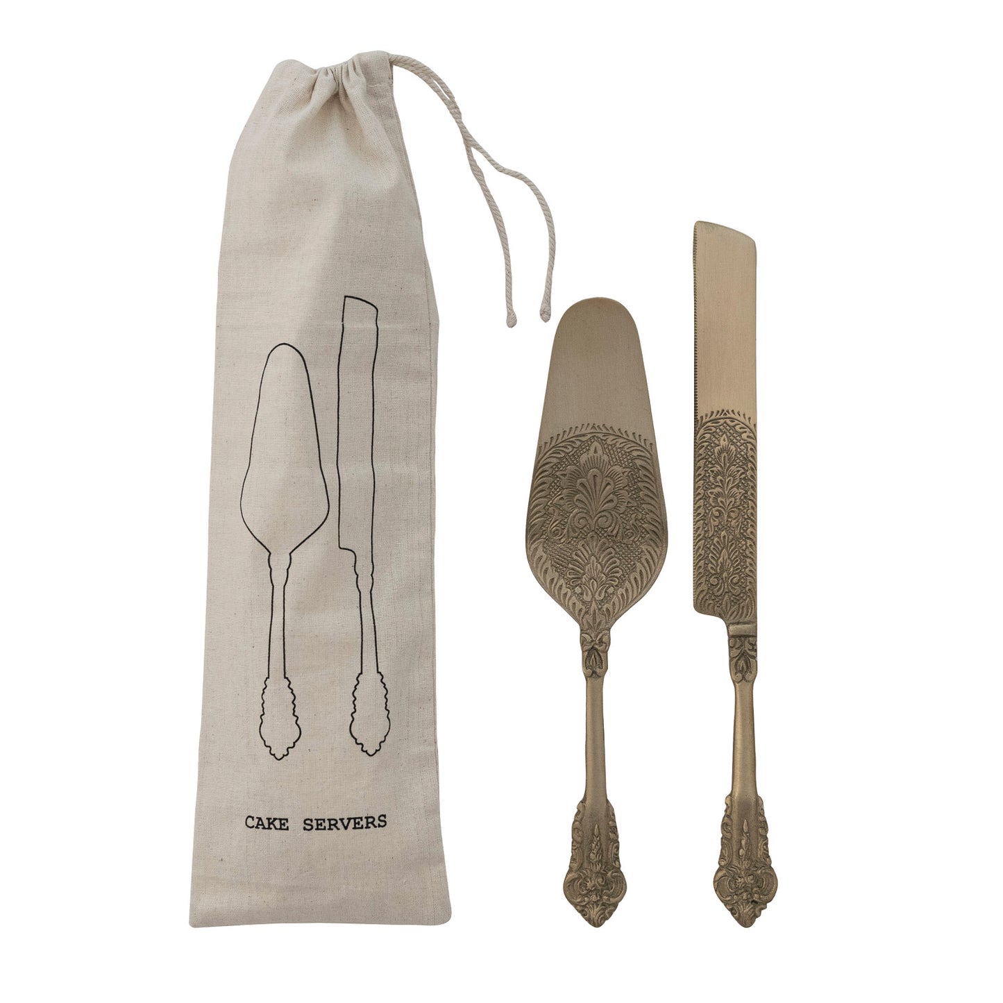 Embossed Brass Cake Servers