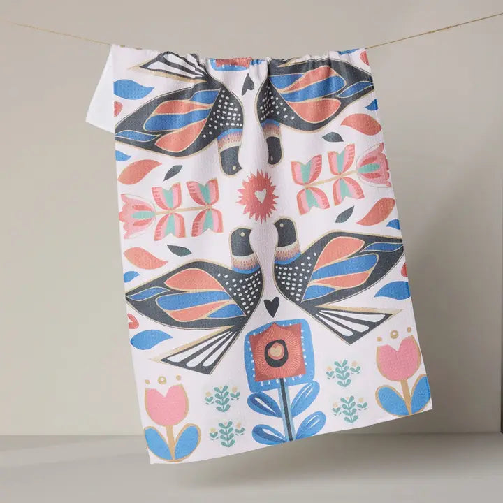 Scandi Lovebirds Tea Towel