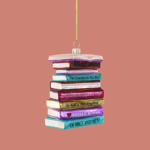 stack of colorful books ornament