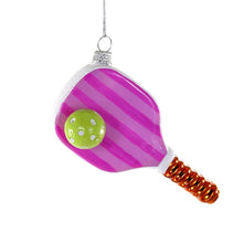 Load image into Gallery viewer, pink striped pickleball with green ball ornament
