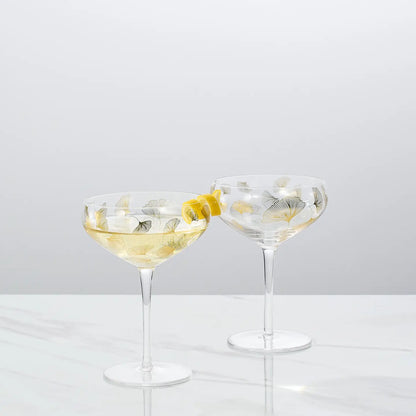 Vintage Gold Leaf Decal Champagne Coupe | Set of 2