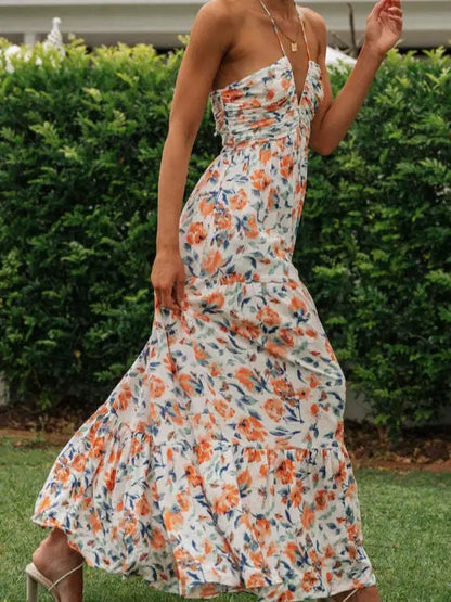 Halter Backless Floral Maxi Dress