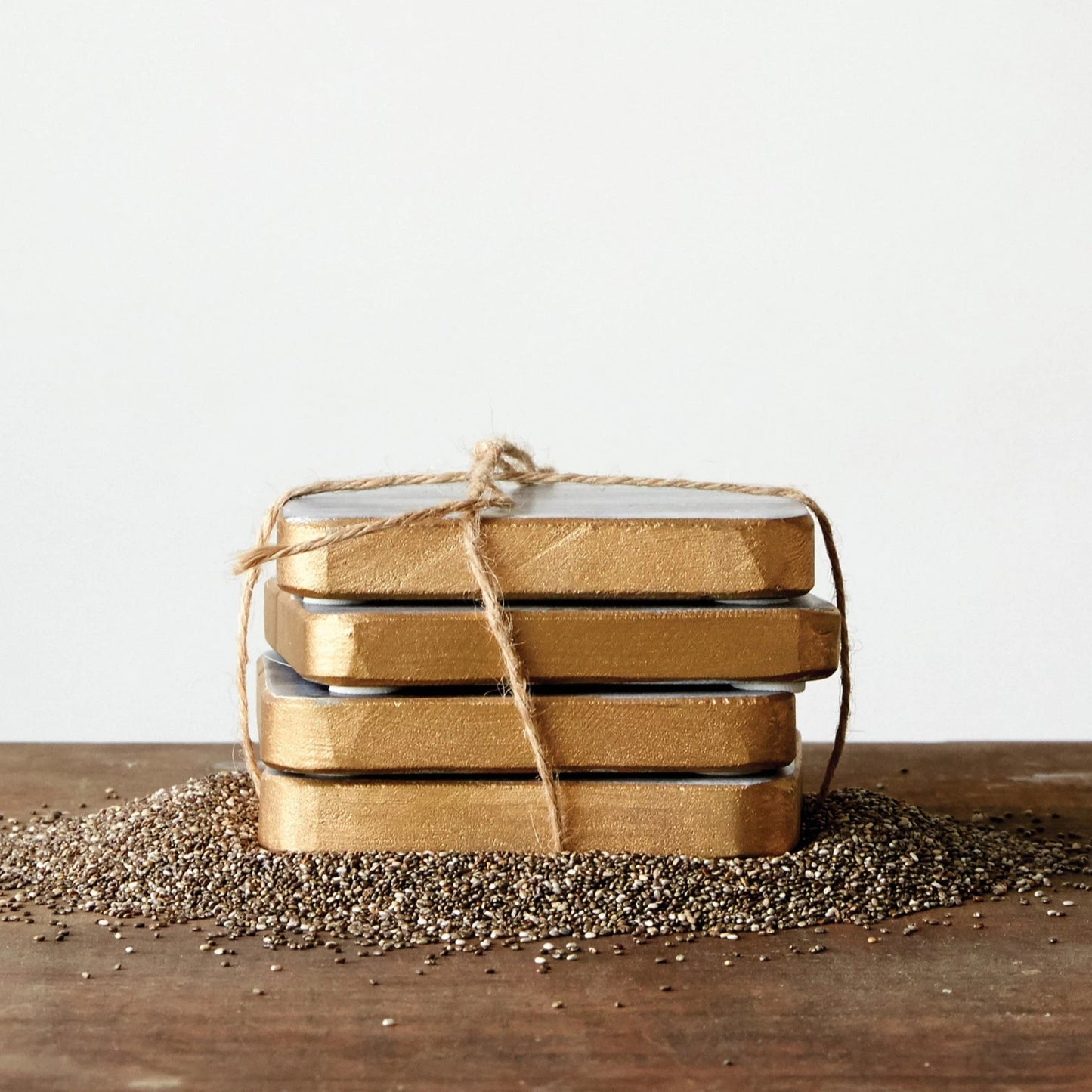 Grey Marble Coasters with Gold Edge