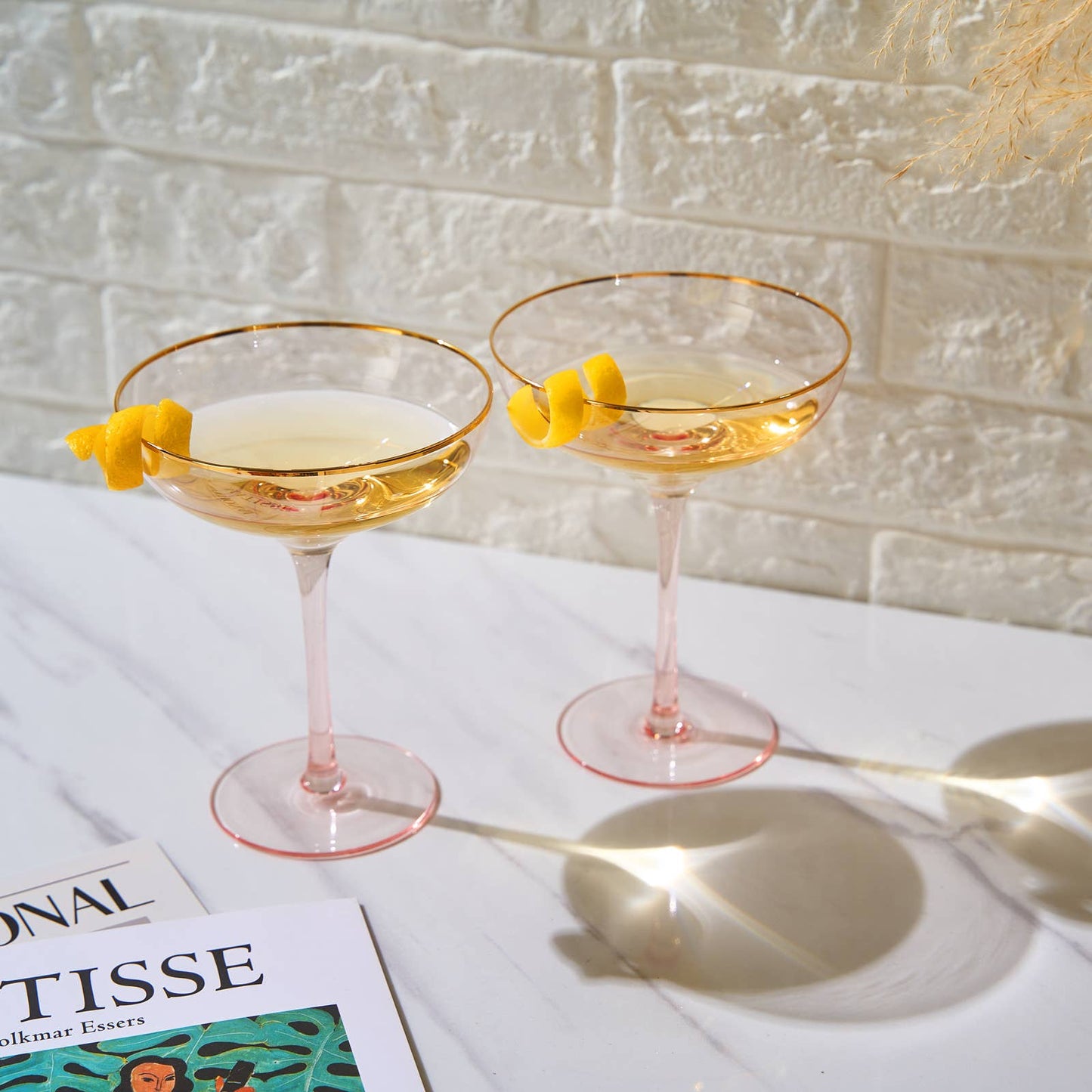 Gorgeous Gilded Pink Rim Coupe | Set of 2