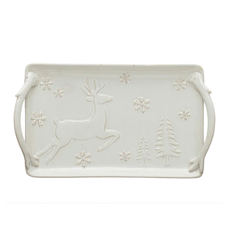 White Christmas Stoneware Tray